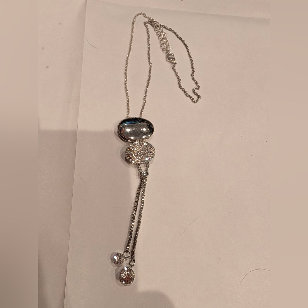 Silver Pavé Disk Tassel Necklace - Women Jewelry